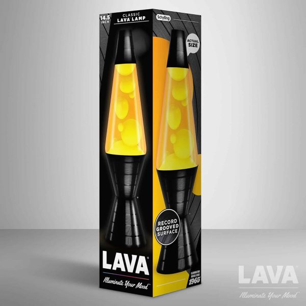 Lava? Lamp - 14.5'' Vinyl Record Grooved Base - The Original Motion Light - Yellow Wax and Orange Liquid - Item #2017
